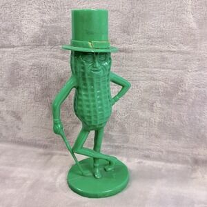 Vintage Planters Mr. Peanut Plastic Coin Bank Green 8 1/2" Made In USA